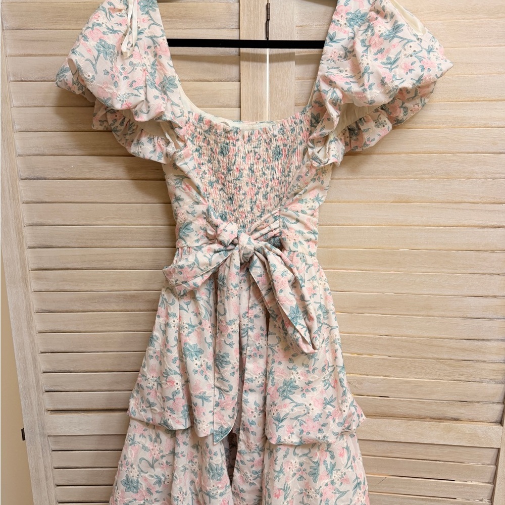 Floral Tiered Mini Dress - Pink/Green - Picture 4 of 6